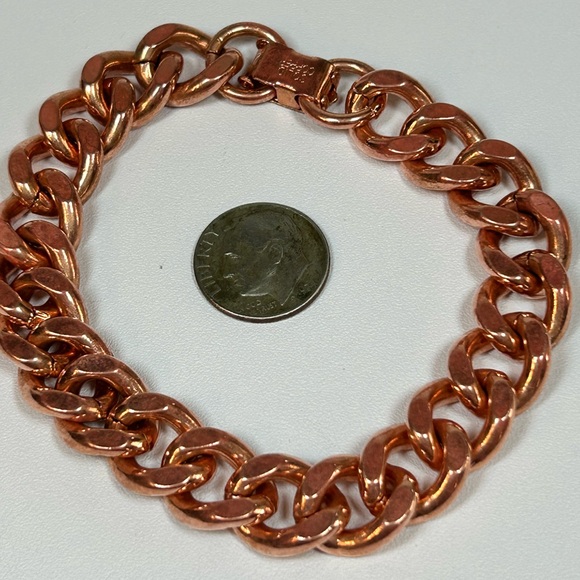 Men’s Unisex Large Heavy Copper Cuban Curb Chain Bracelet 8” 12mm Wide Health - Picture 3 of 6